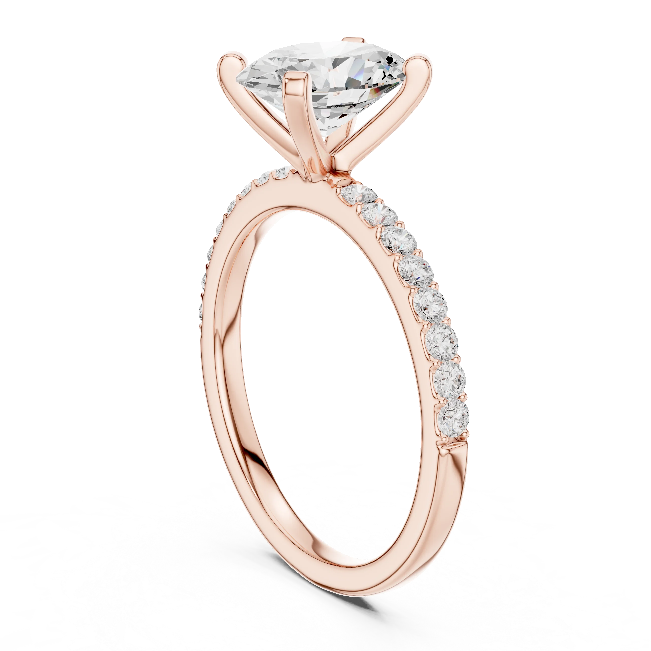 Oval Cut Diamond Pave Band Solitaire Engagement Ring