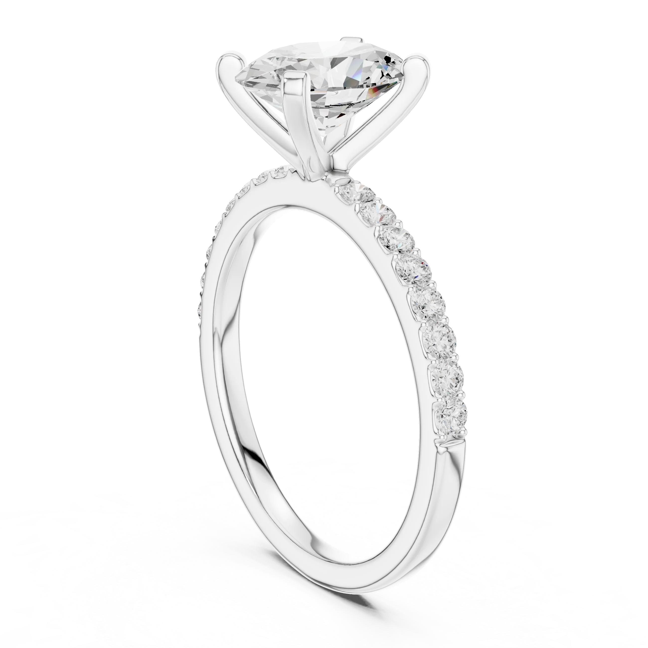 Oval Cut Diamond Pave Band Solitaire Engagement Ring