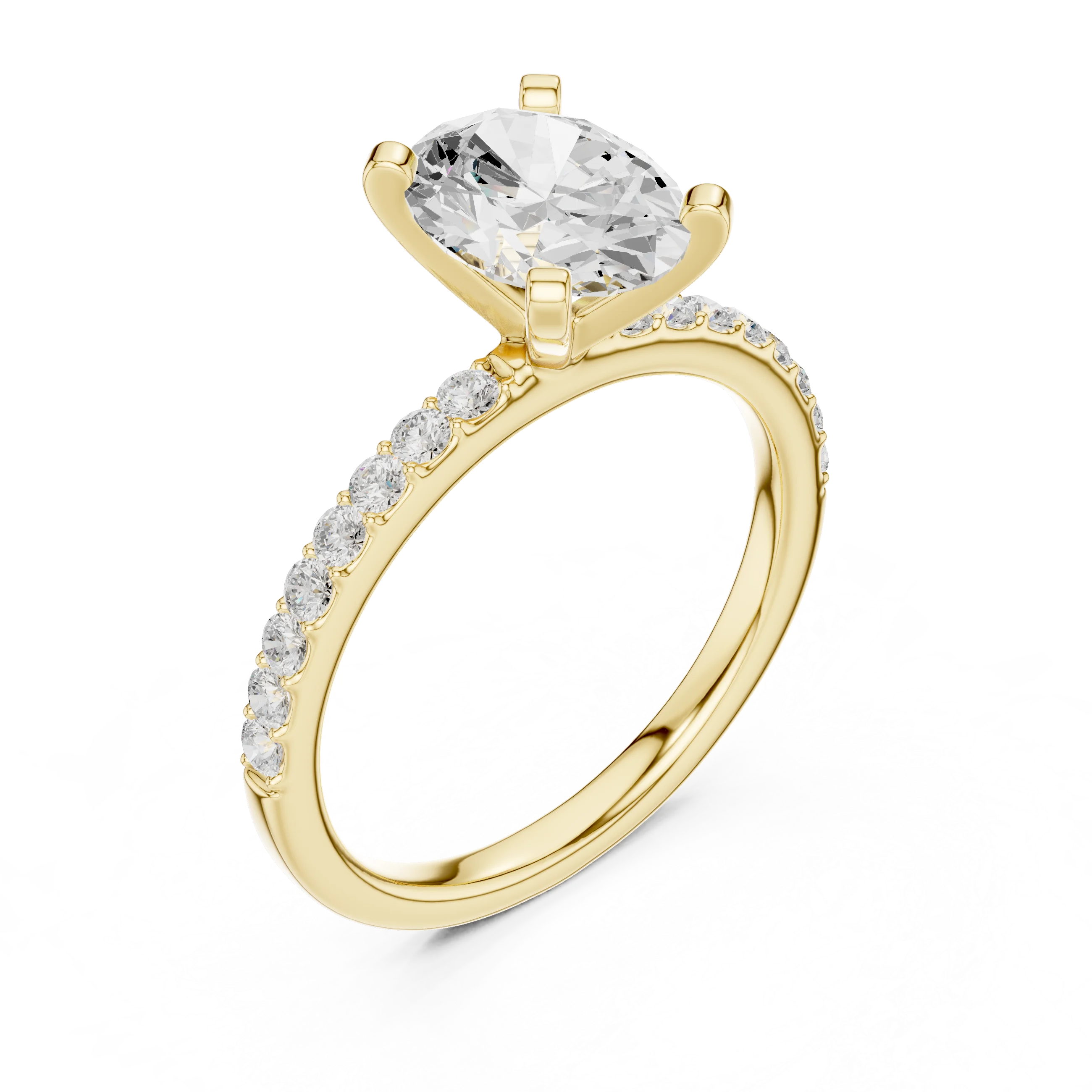 Oval Cut Diamond Pave Band Solitaire Engagement Ring