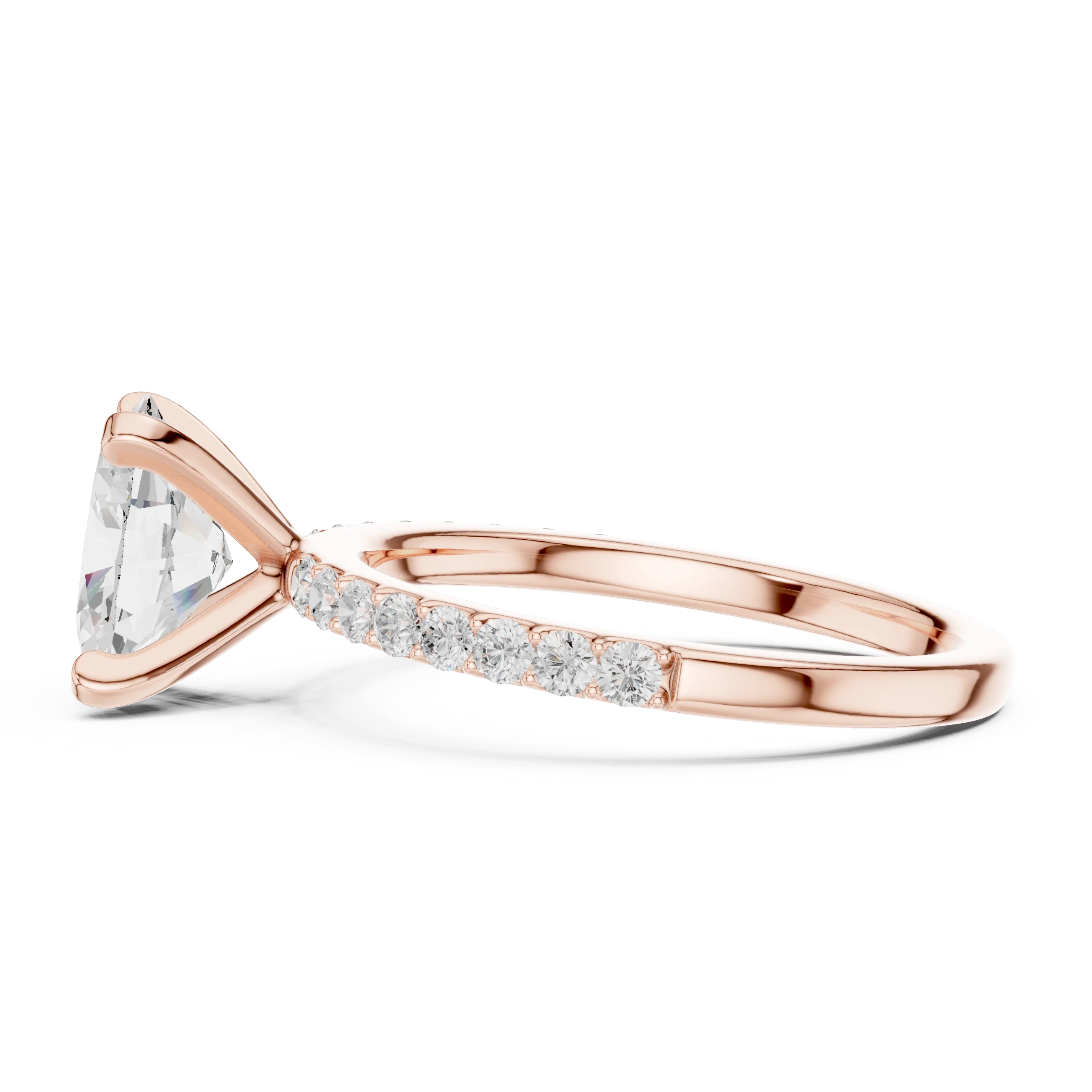 Oval Cut Diamond Pave Band Solitaire Engagement Ring