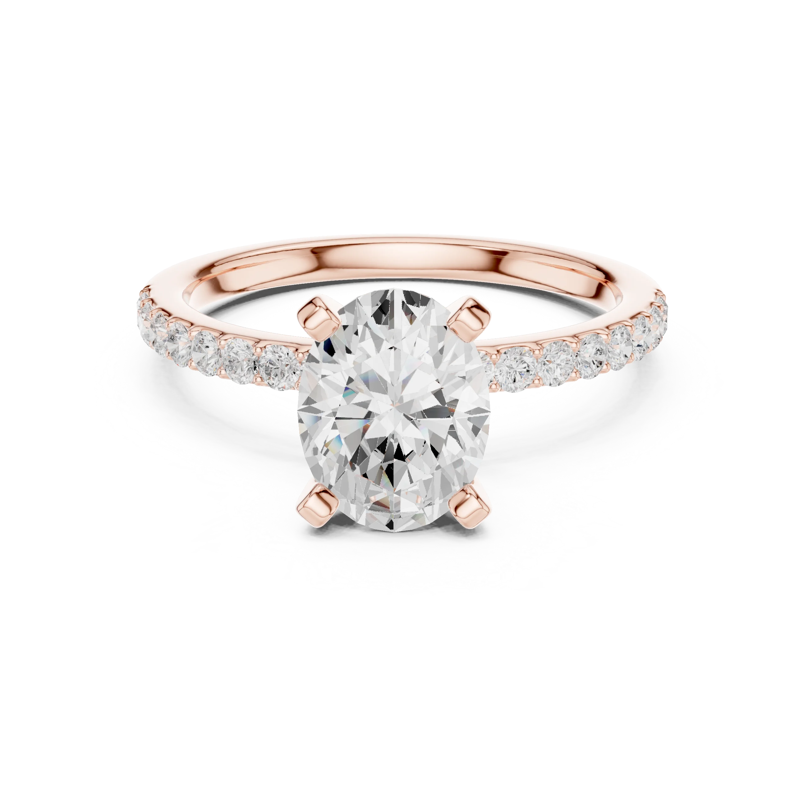 Oval Cut Diamond Pave Band Solitaire Engagement Ring