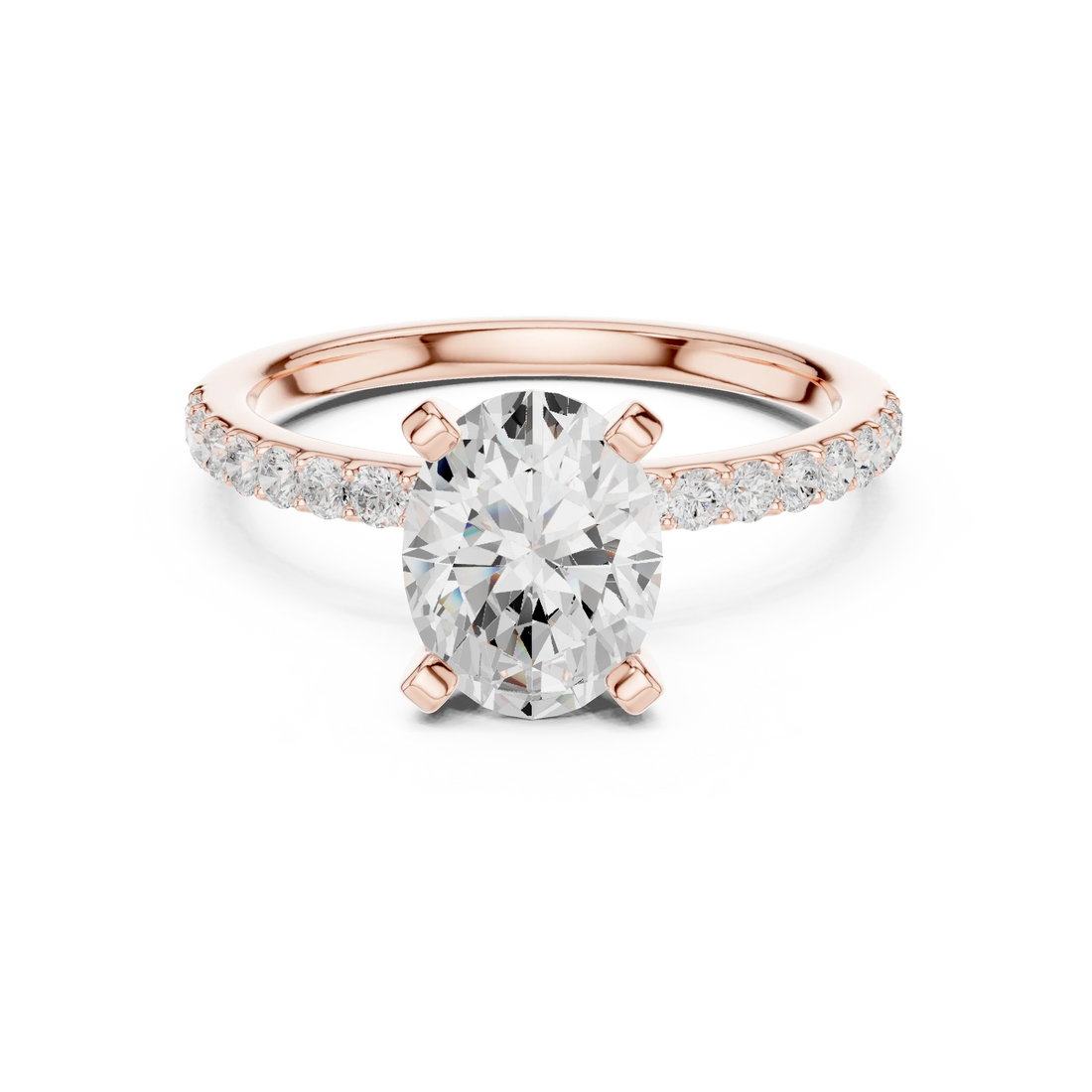 Oval Cut Diamond Pave Band Solitaire Engagement Ring