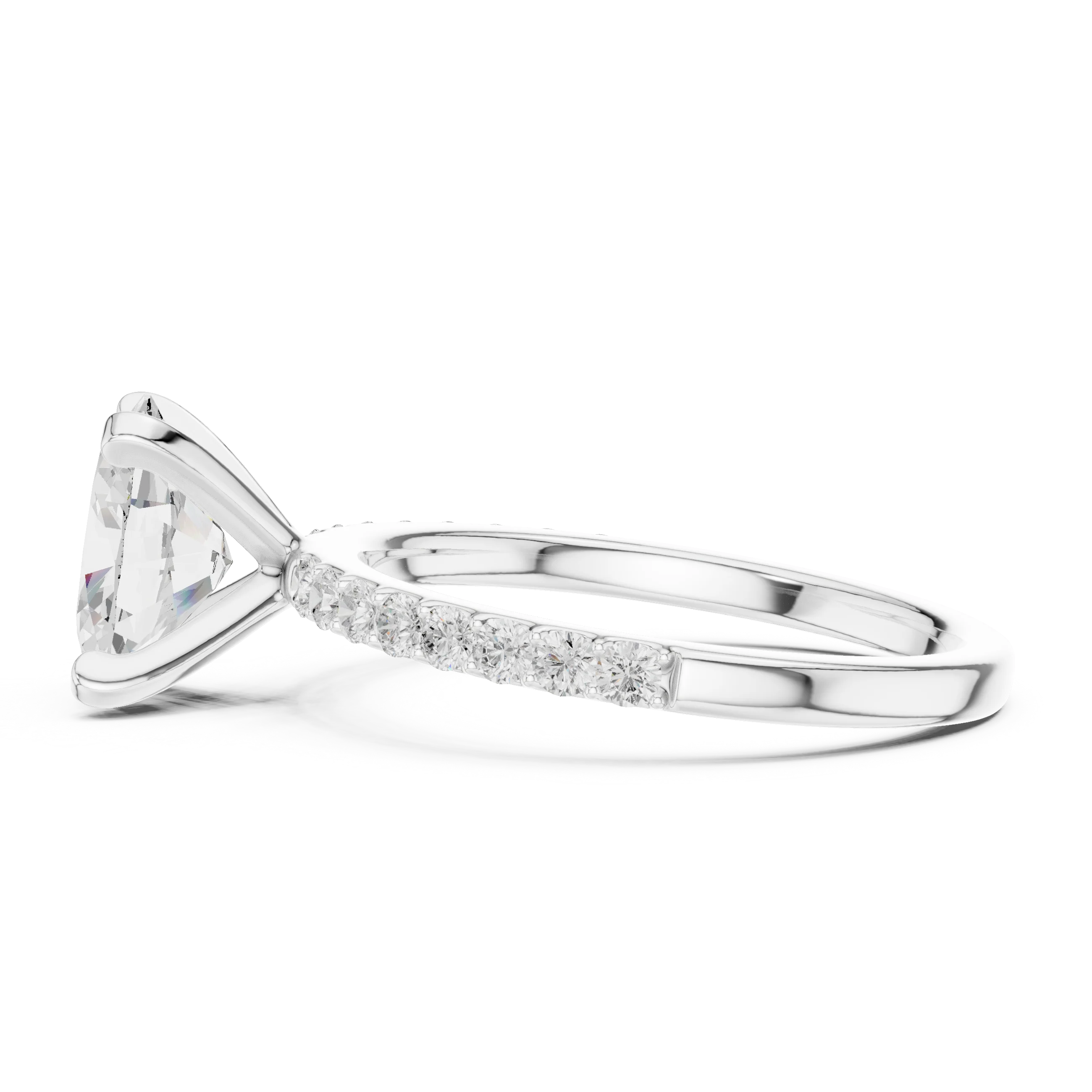 Oval Cut Diamond Pave Band Solitaire Engagement Ring