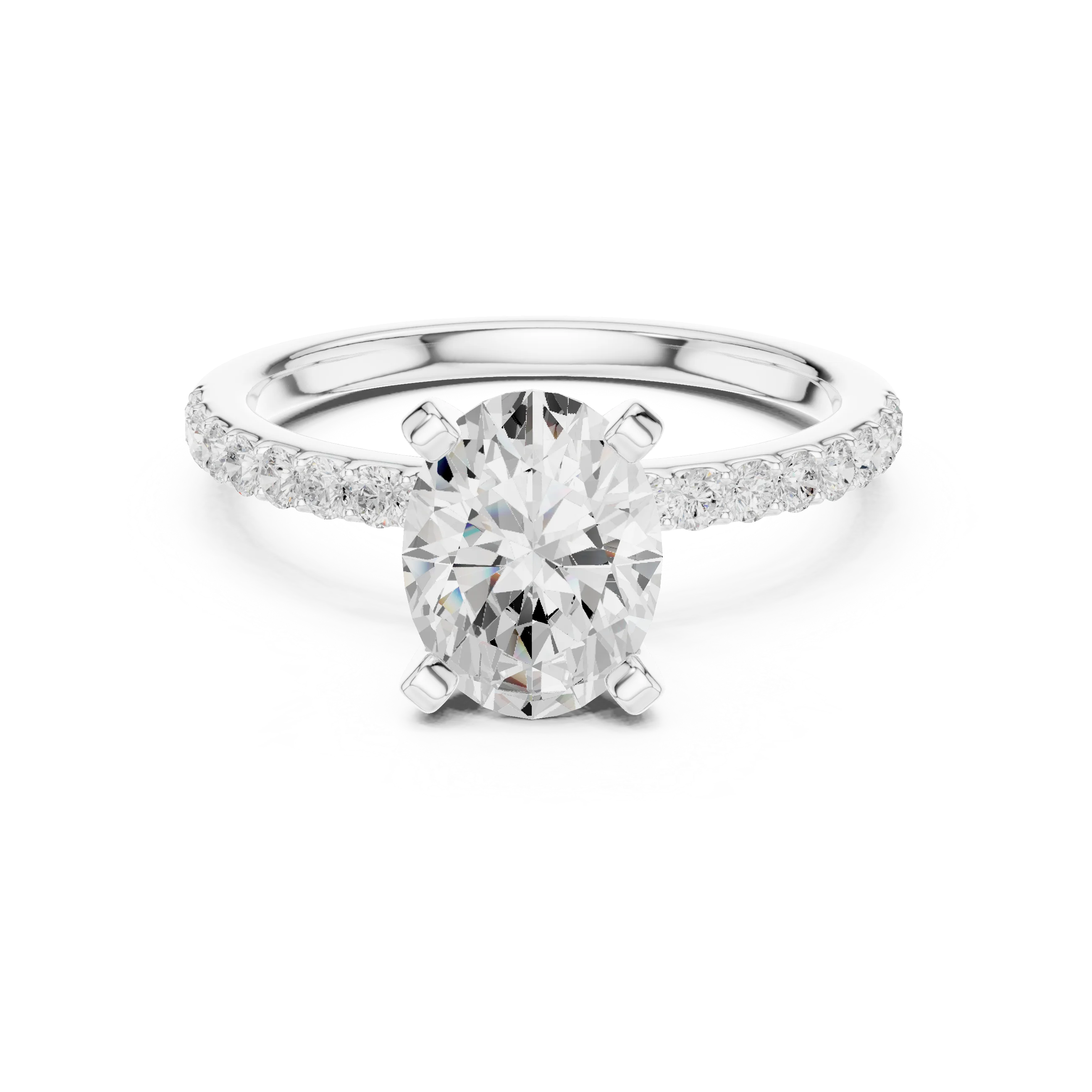 Oval Cut Diamond Pave Band Solitaire Engagement Ring
