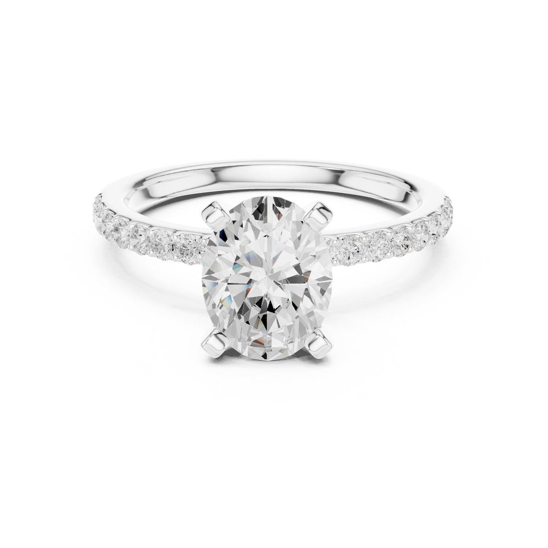 Oval Cut Diamond Pave Band Solitaire Engagement Ring