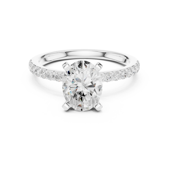Oval Cut Diamond Pave Band Solitaire Engagement Ring