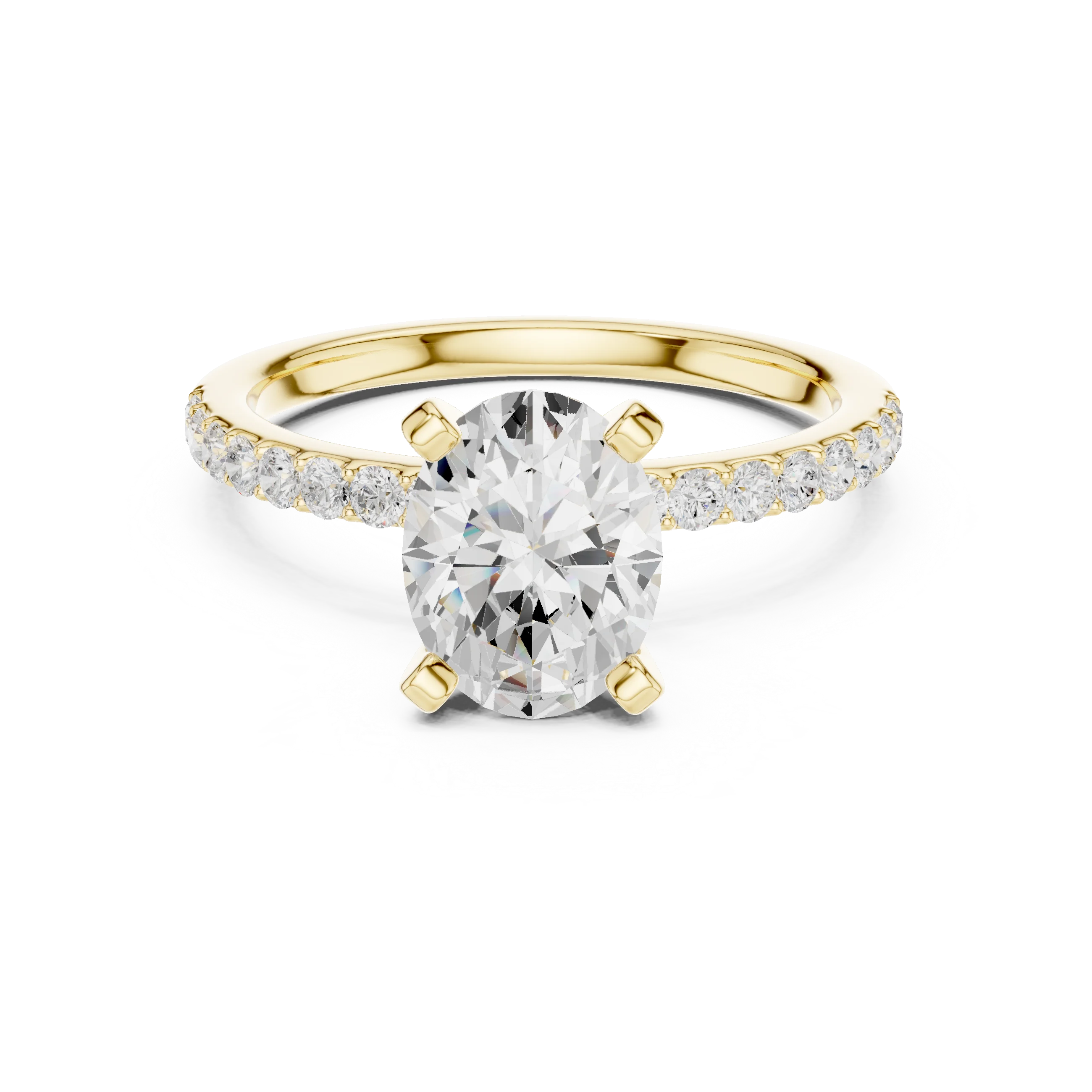 Oval Cut Diamond Pave Band Solitaire Engagement Ring