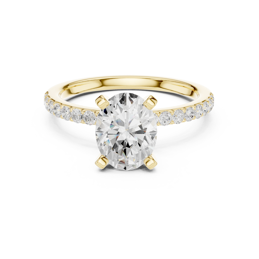 Oval Cut Diamond Pave Band Solitaire Engagement Ring