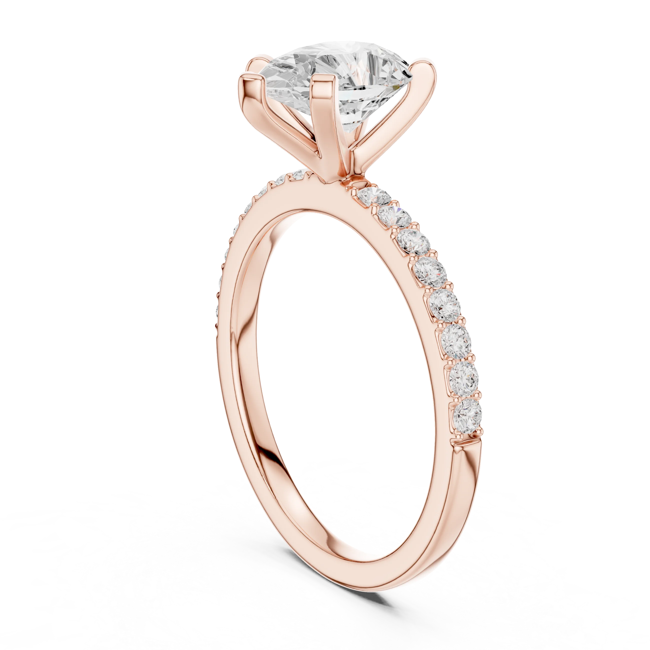 Pear Cut Diamond Pave Band Solitaire Engagement Ring