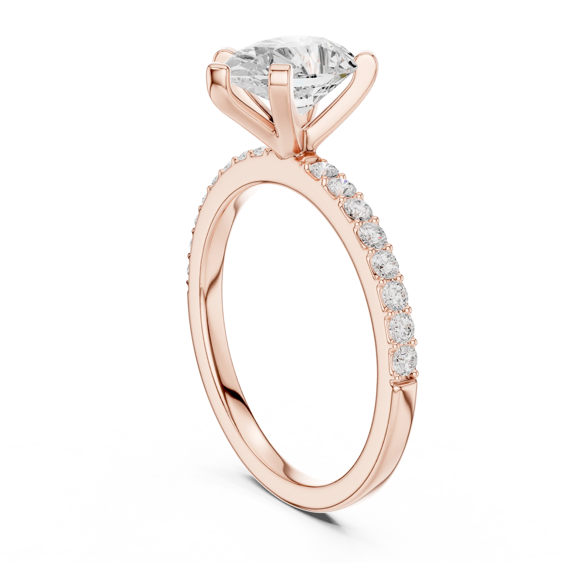Pear Cut Diamond Pave Band Solitaire Engagement Ring