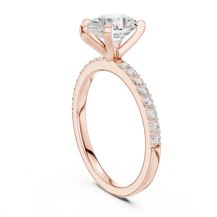 Pear Cut Diamond Pave Band Solitaire Engagement Ring