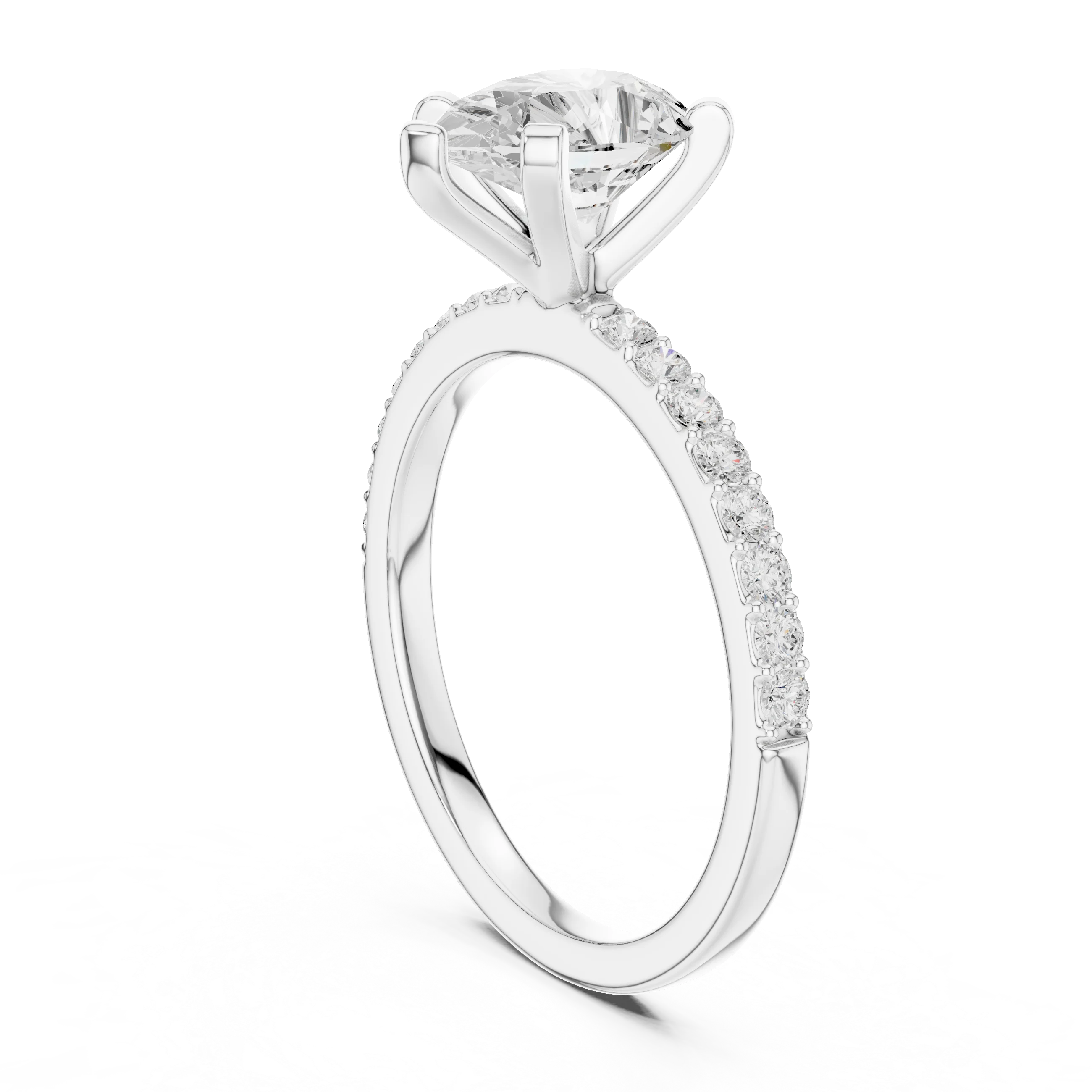 Pear Cut Diamond Pave Band Solitaire Engagement Ring