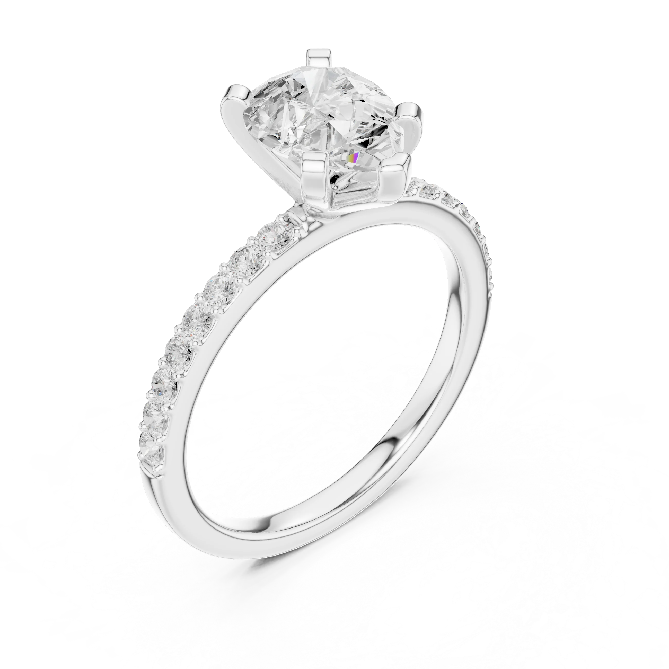 Pear Cut Diamond Pave Band Solitaire Engagement Ring