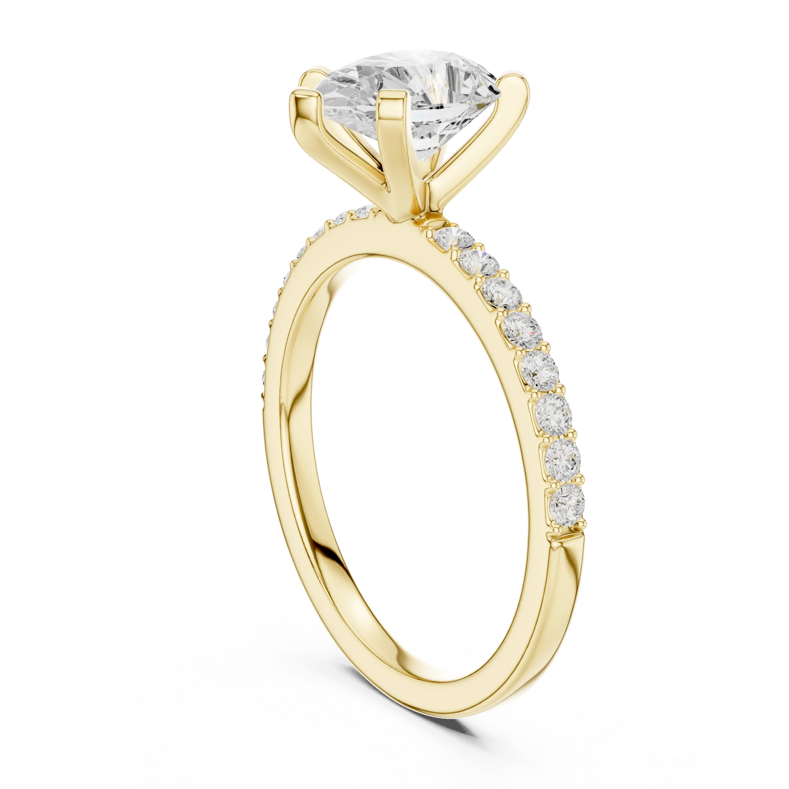 Pear Cut Diamond Pave Band Solitaire Engagement Ring