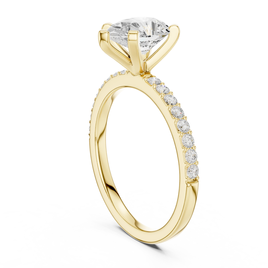 Pear Cut Diamond Pave Band Solitaire Engagement Ring
