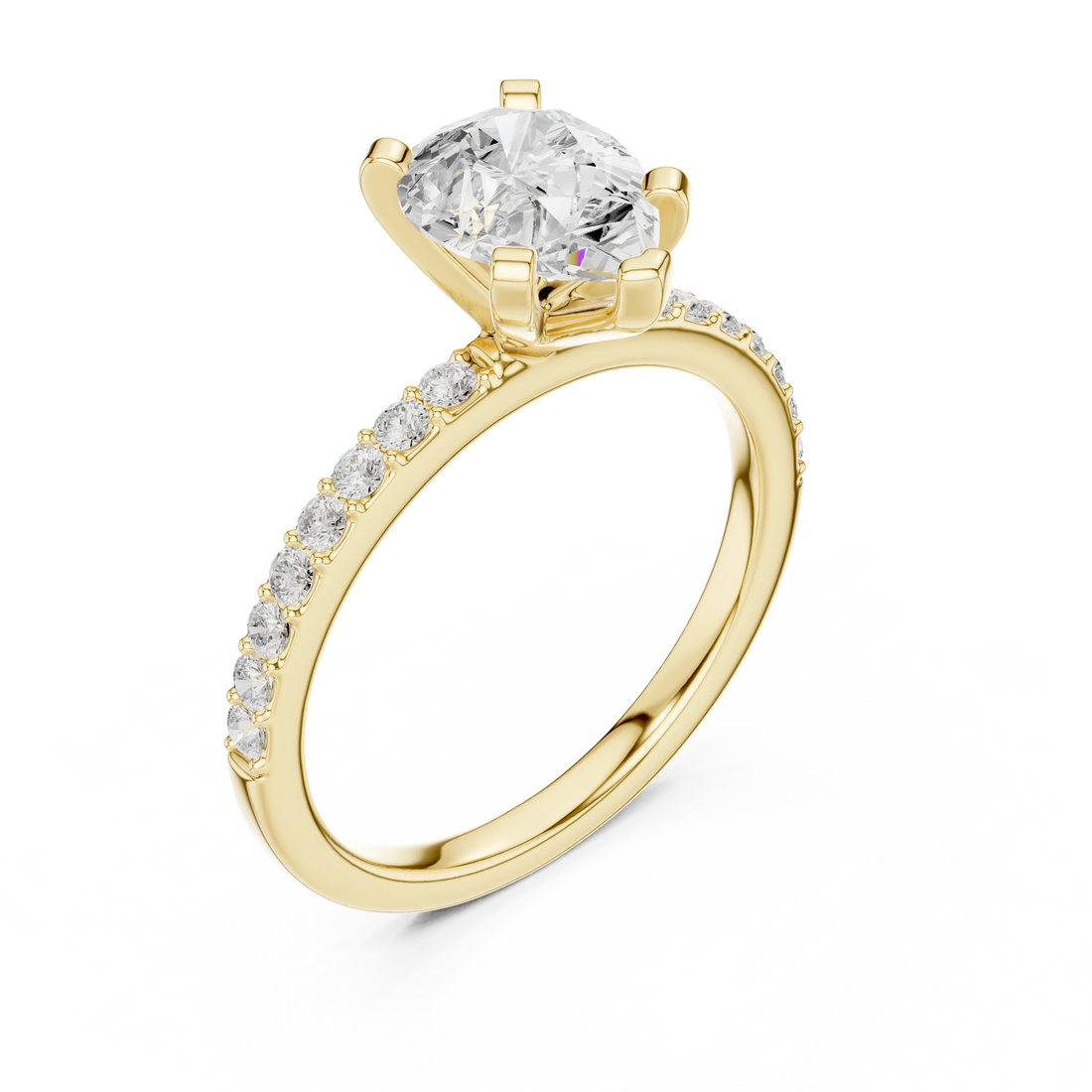 Pear Cut Diamond Pave Band Solitaire Engagement Ring