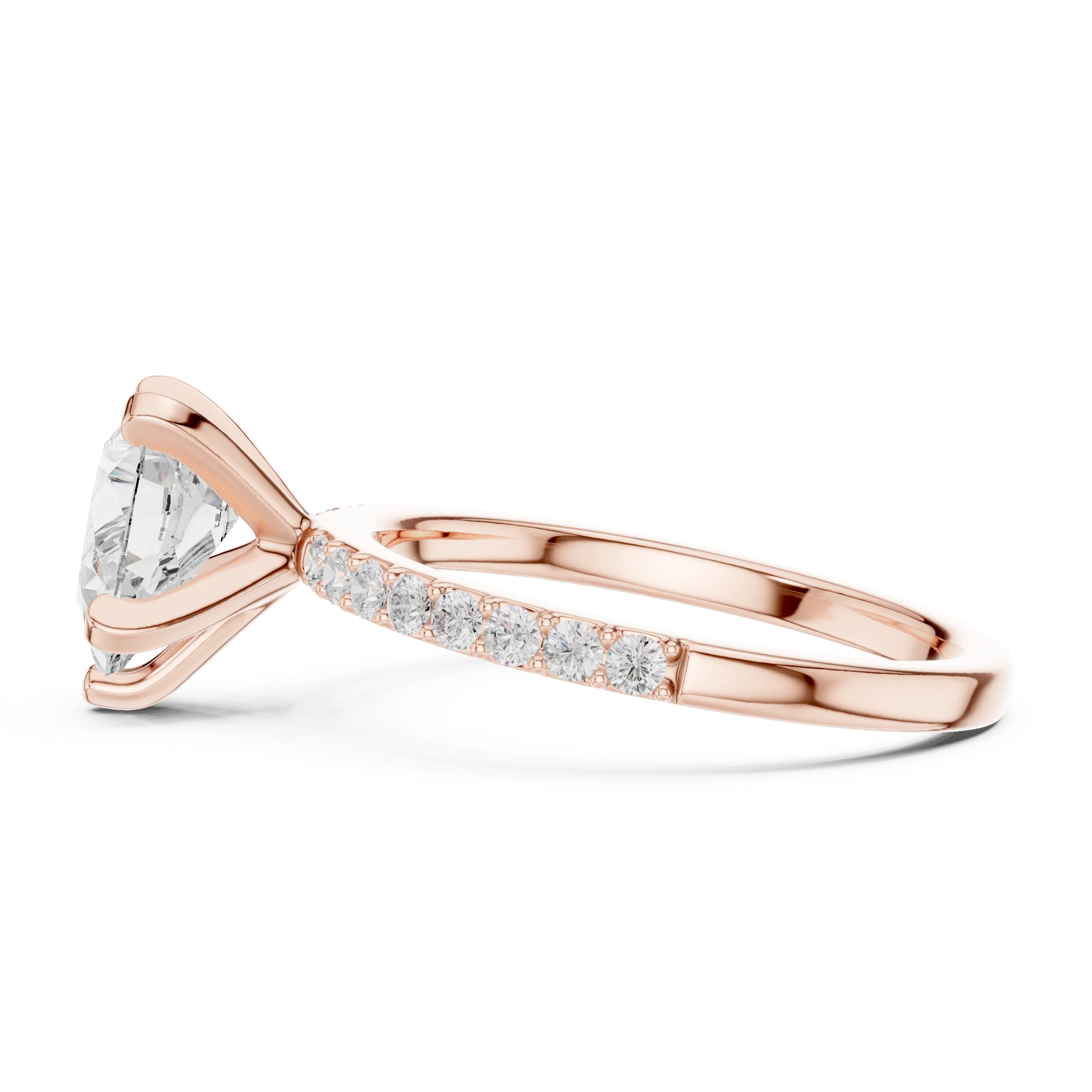 Pear Cut Diamond Pave Band Solitaire Engagement Ring