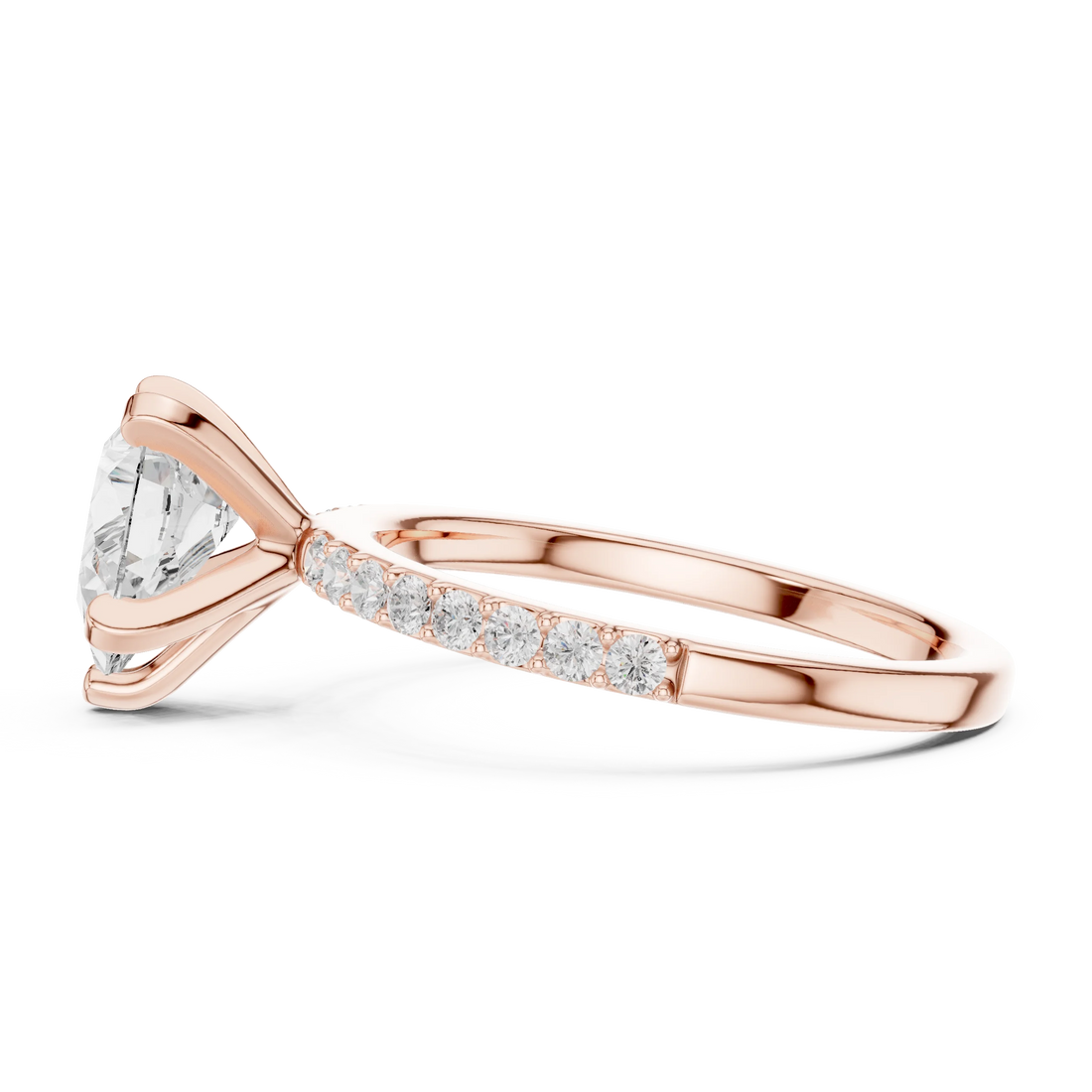 Pear Cut Diamond Pave Band Solitaire Engagement Ring
