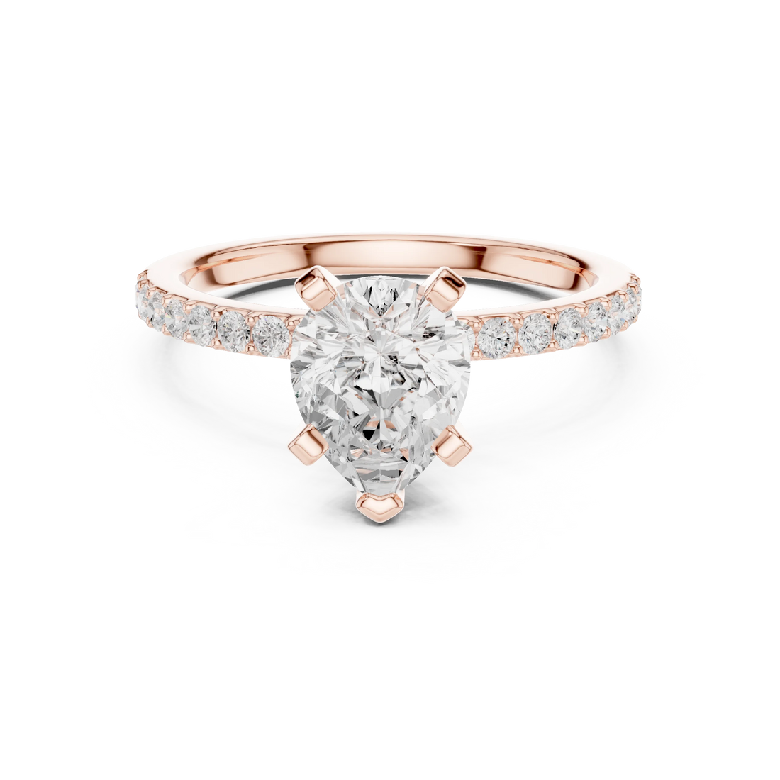 Pear Cut Diamond Pave Band Solitaire Engagement Ring