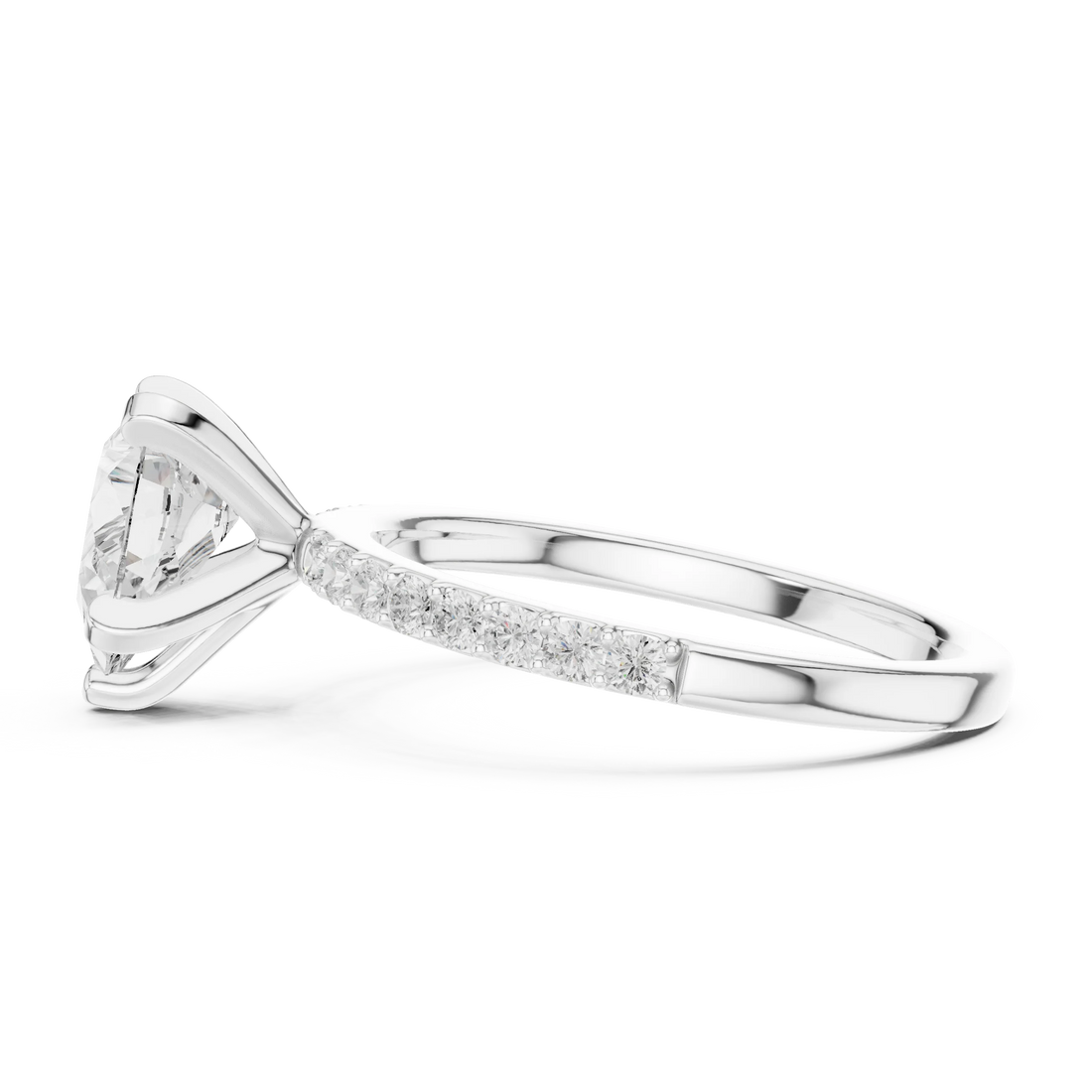 Pear Cut Diamond Pave Band Solitaire Engagement Ring