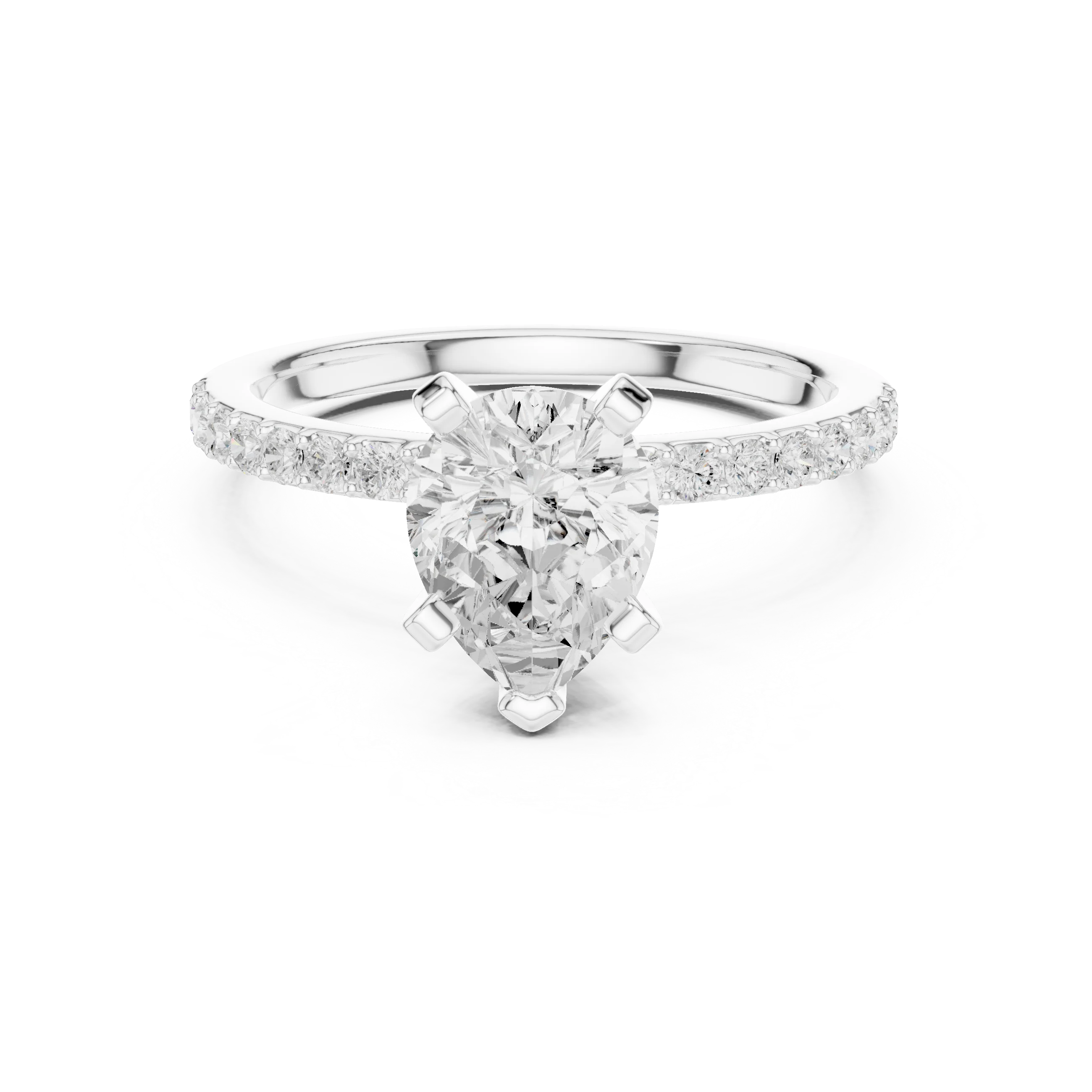 Pear Cut Diamond Pave Band Solitaire Engagement Ring