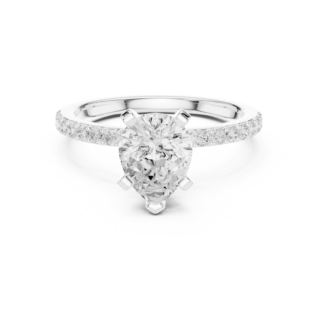Pear Cut Diamond Pave Band Solitaire Engagement Ring