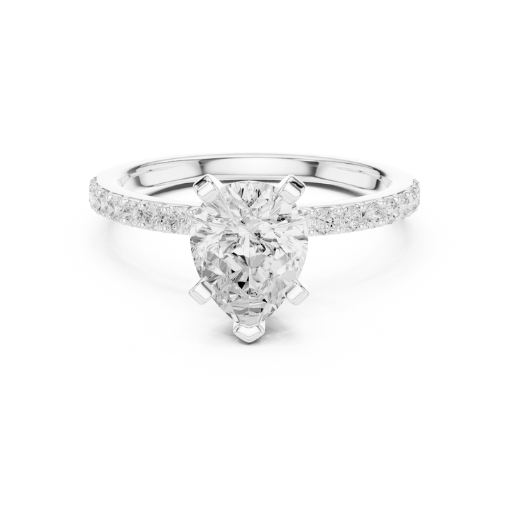 Pear Cut Diamond Pave Band Solitaire Engagement Ring