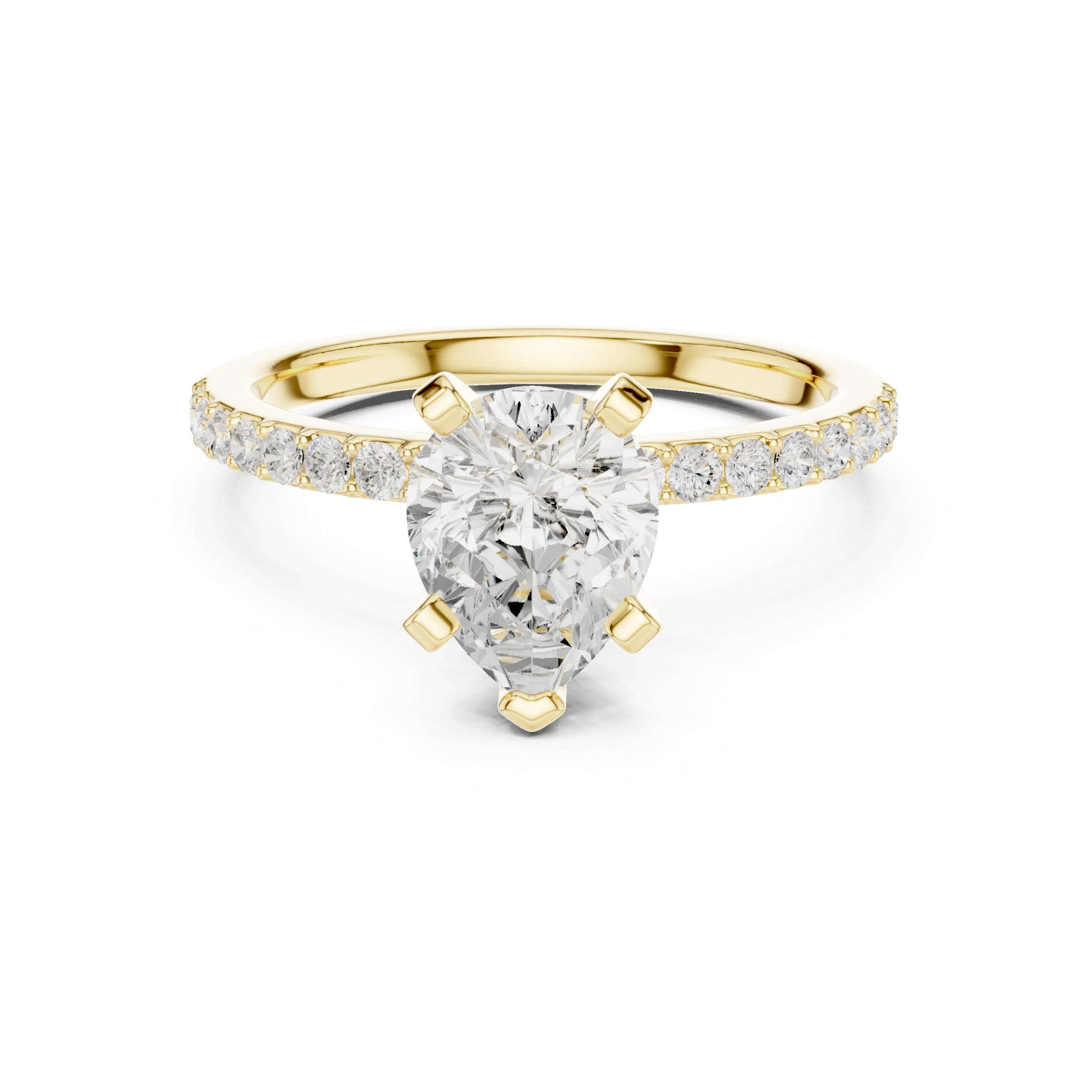 Pear Cut Diamond Pave Band Solitaire Engagement Ring
