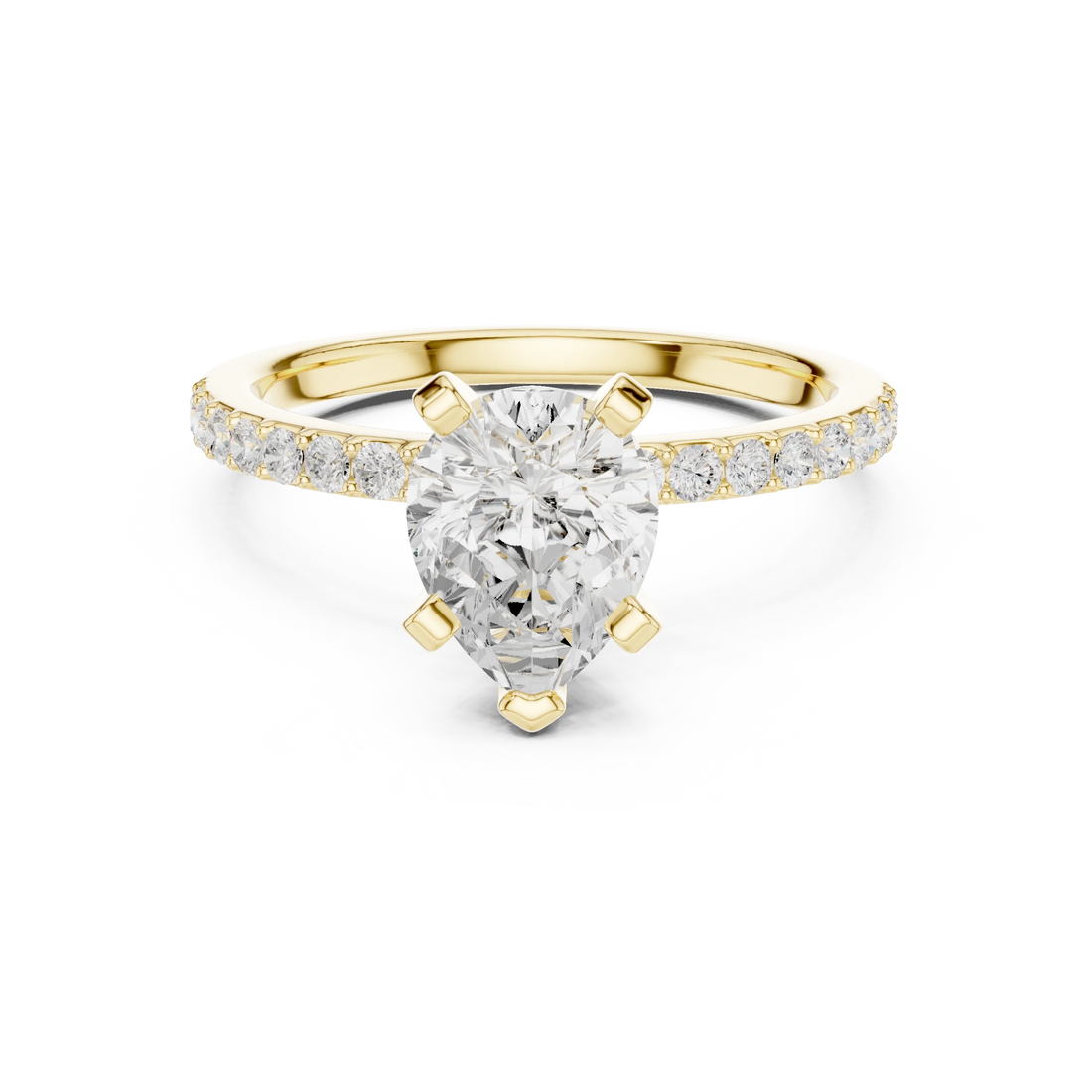 Pear Cut Diamond Pave Band Solitaire Engagement Ring