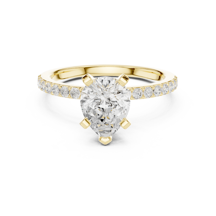 Pear Cut Diamond Pave Band Solitaire Engagement Ring