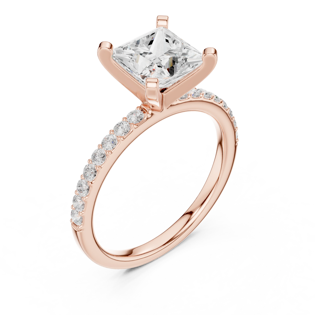 Princess Cut Diamond Pave Band Solitaire Engagement Ring