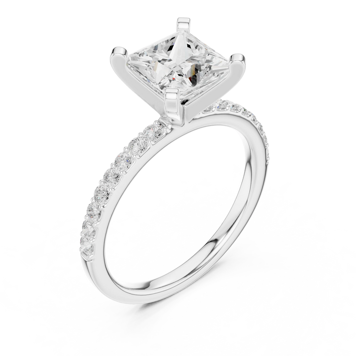 Princess Cut Diamond Pave Band Solitaire Engagement Ring