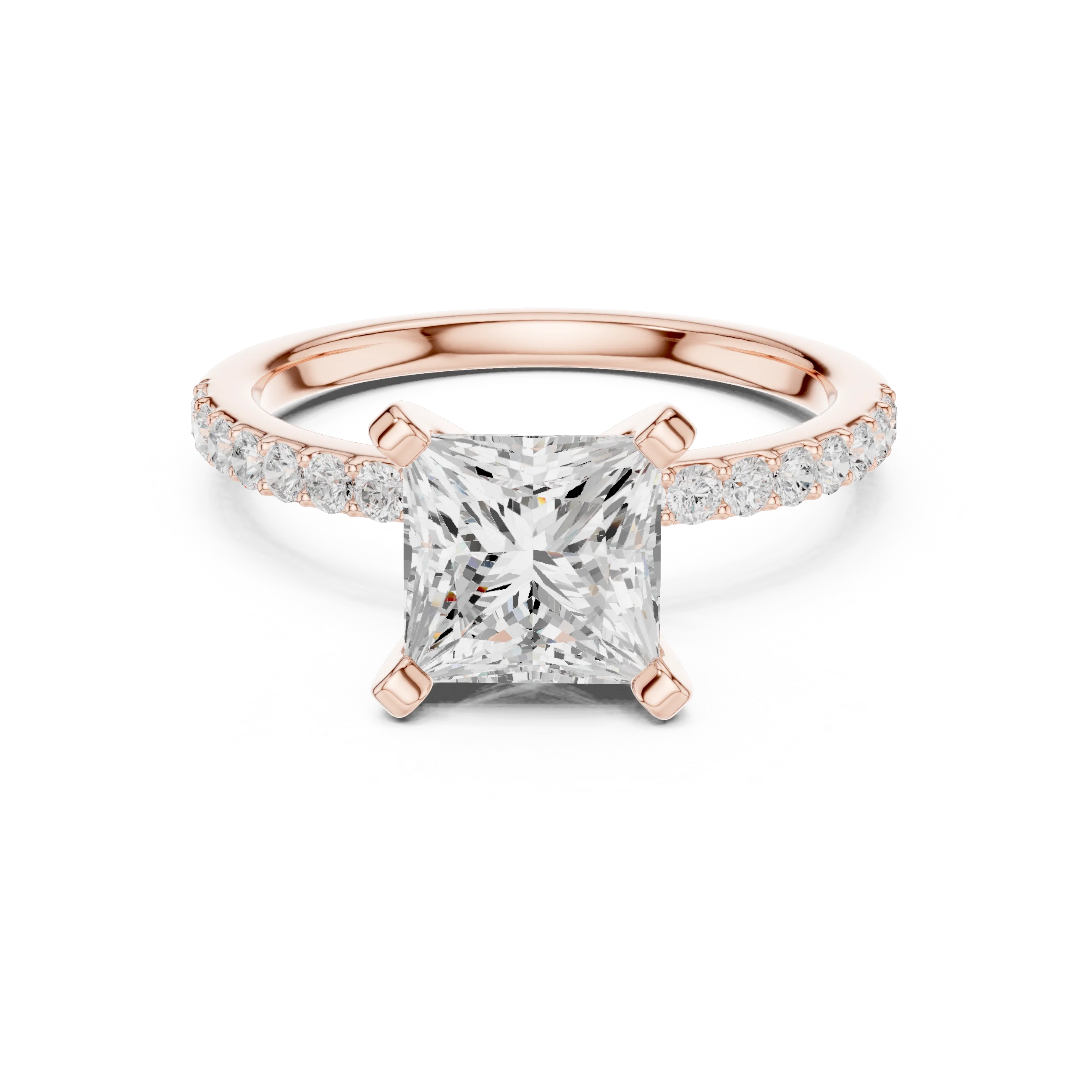 Princess Cut Diamond Pave Band Solitaire Engagement Ring