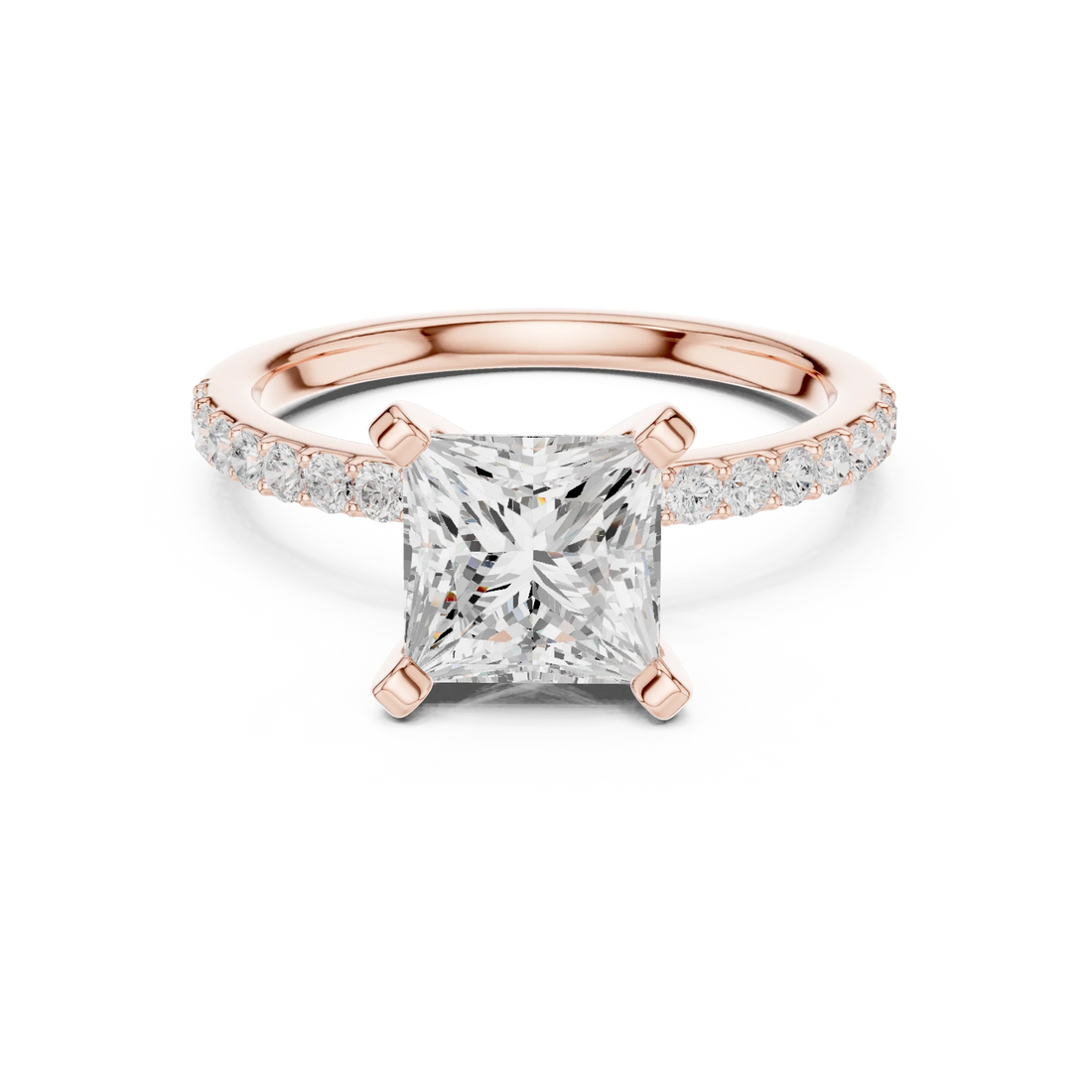 Princess Cut Diamond Pave Band Solitaire Engagement Ring