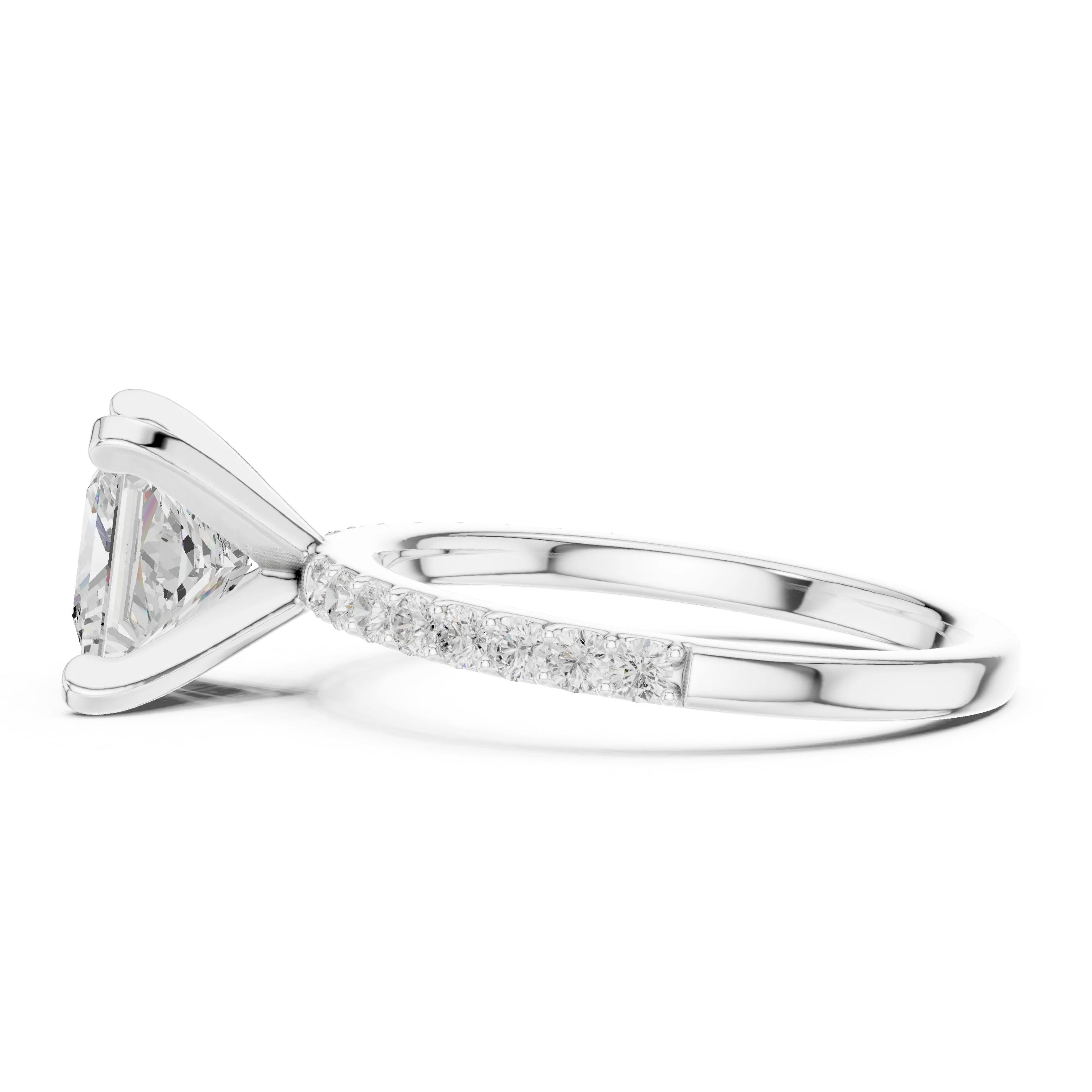 Princess Cut Diamond Pave Band Solitaire Engagement Ring