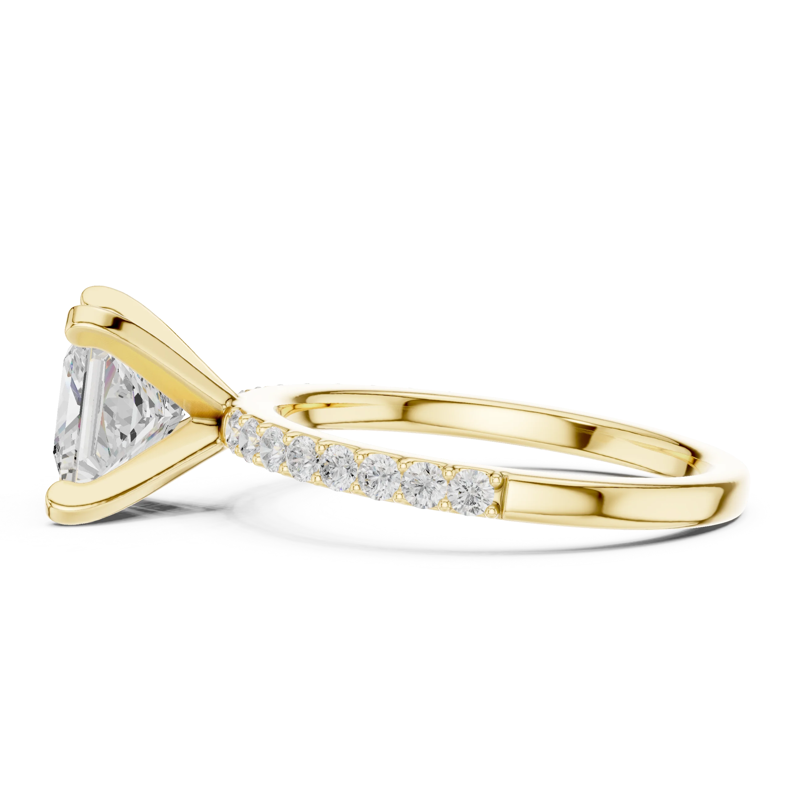 Princess Cut Diamond Pave Band Solitaire Engagement Ring