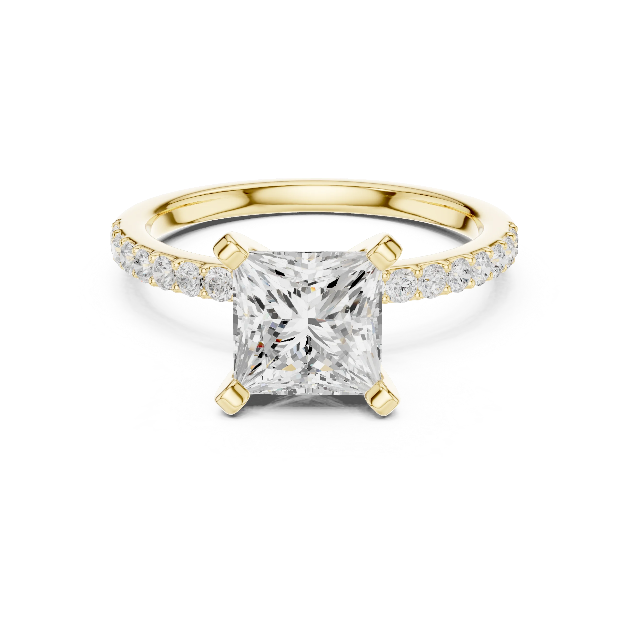 Princess Cut Diamond Pave Band Solitaire Engagement Ring