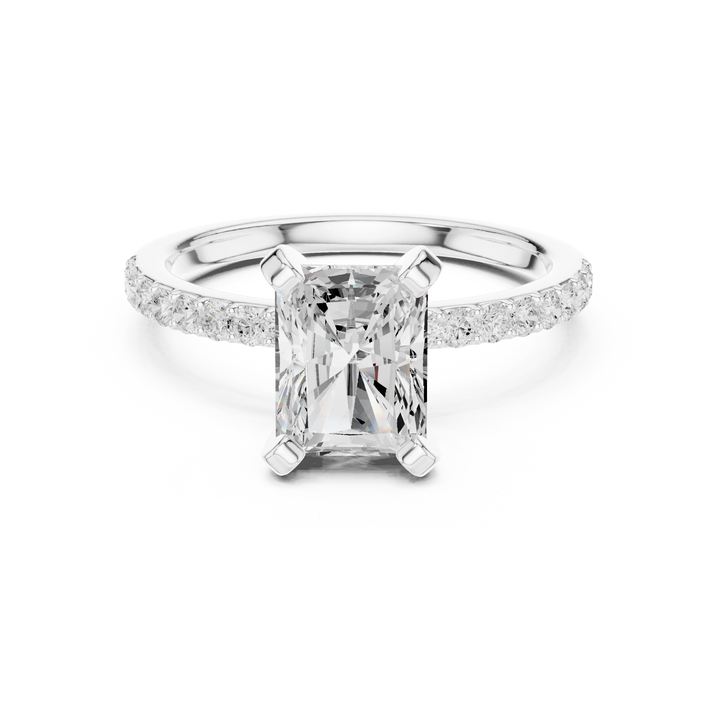 Radiant Cut Diamond Pave Band Solitaire Engagement Ring