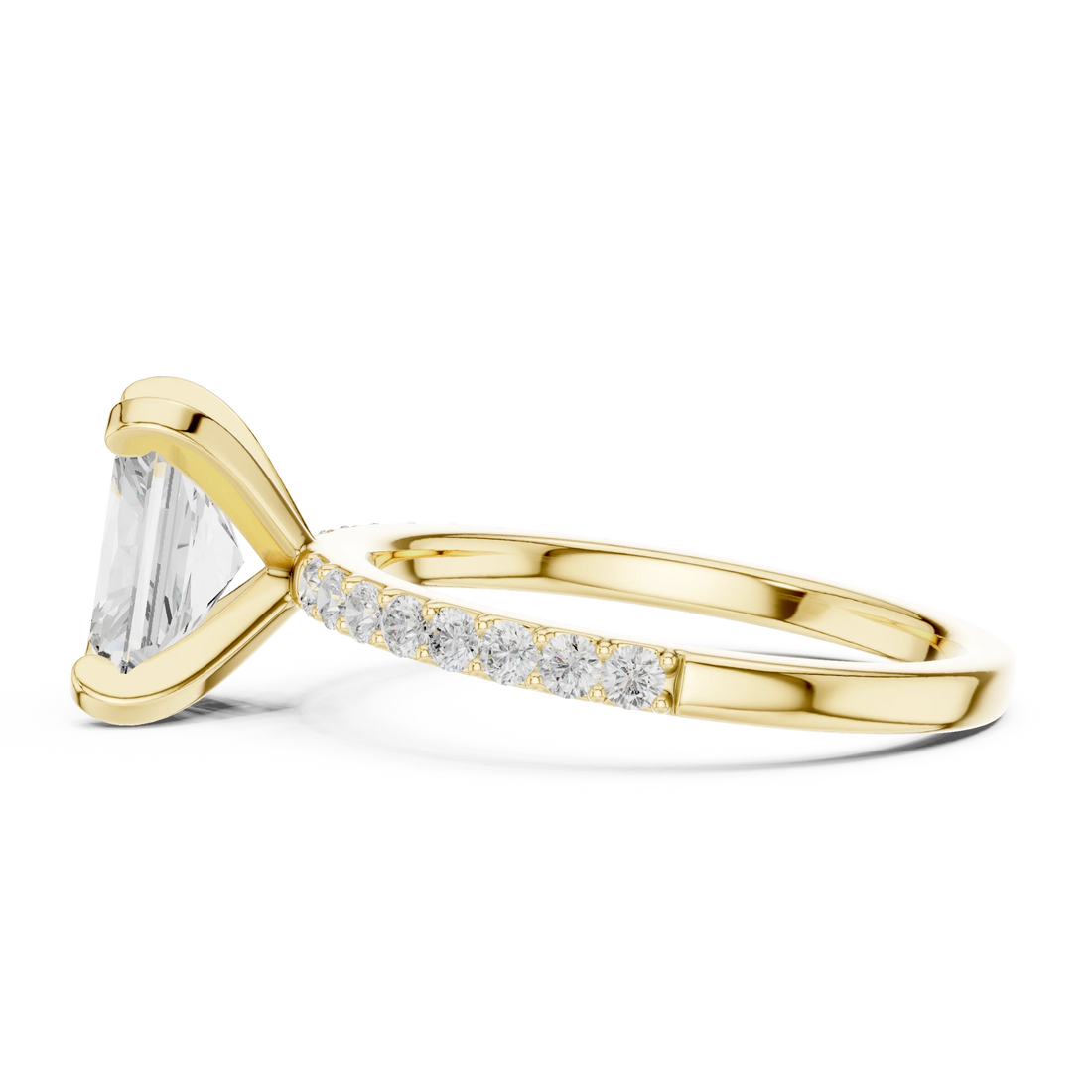 Radiant Cut Diamond Pave Band Solitaire Engagement Ring