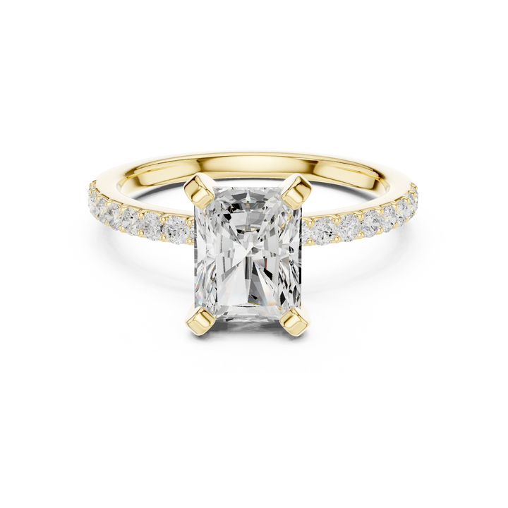 Radiant Cut Diamond Pave Band Solitaire Engagement Ring