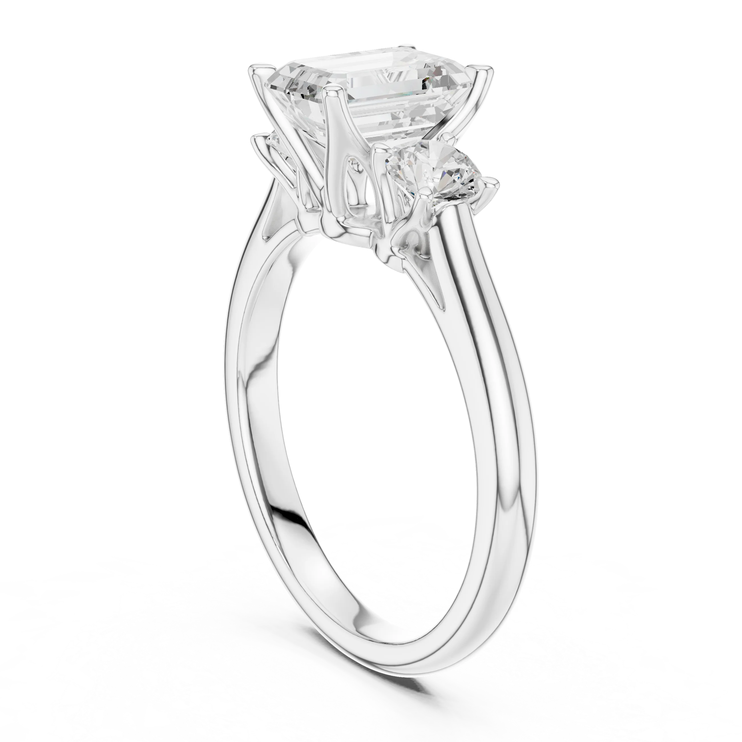Emerald Diamond Three-Stone Engagement Ring