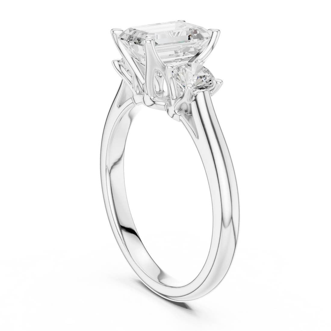 Emerald Diamond Three-Stone Engagement Ring