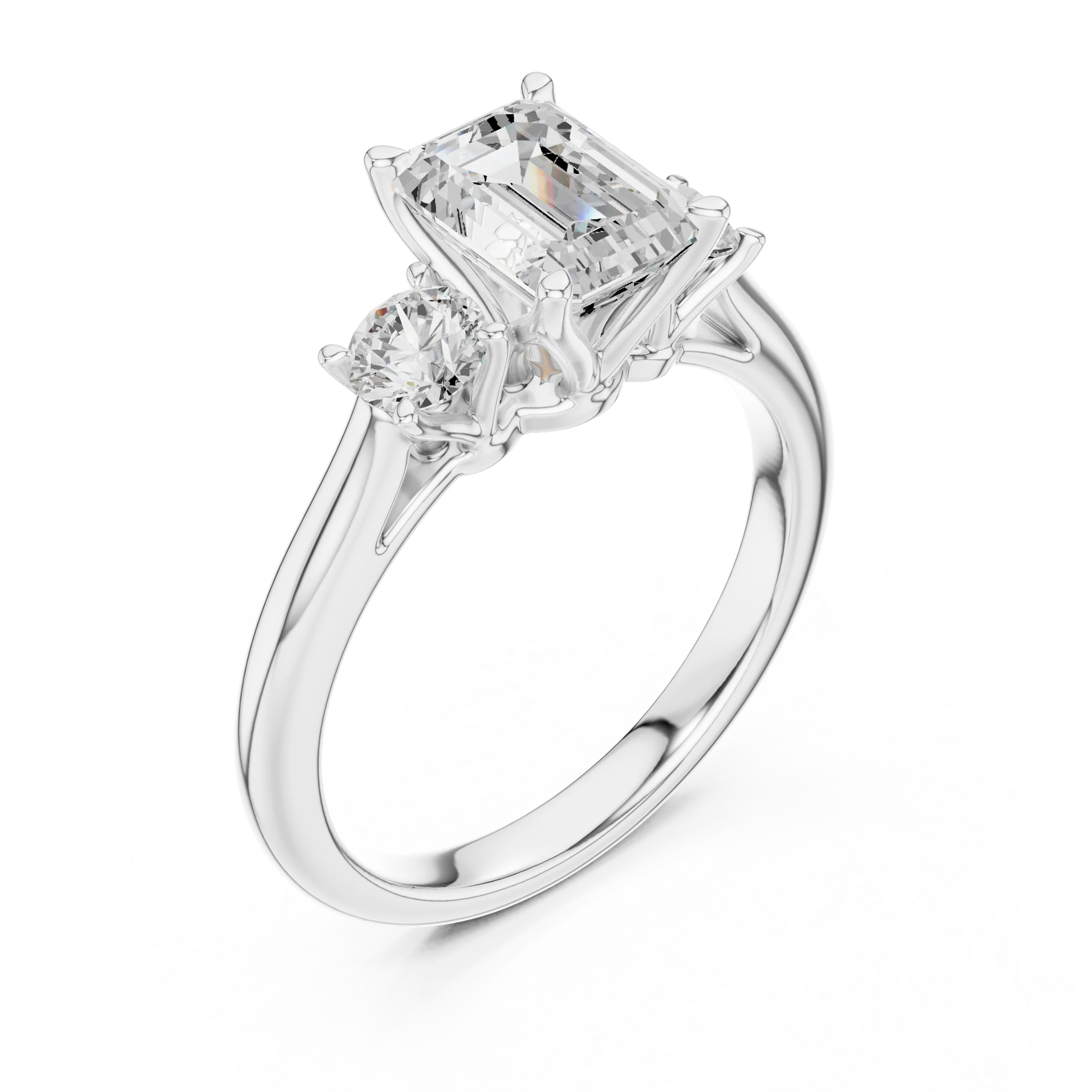 Emerald Diamond Three-Stone Engagement Ring