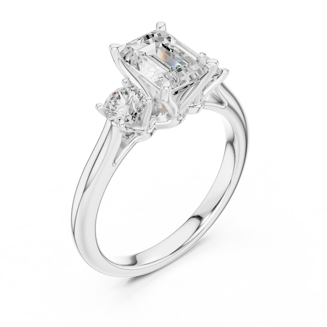 Emerald Diamond Three-Stone Engagement Ring