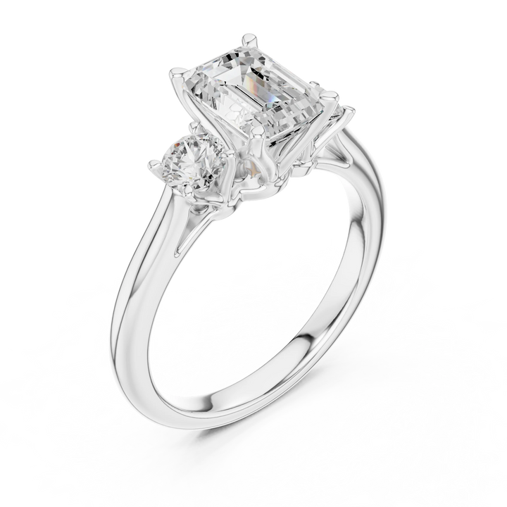 Emerald Diamond Three-Stone Engagement Ring