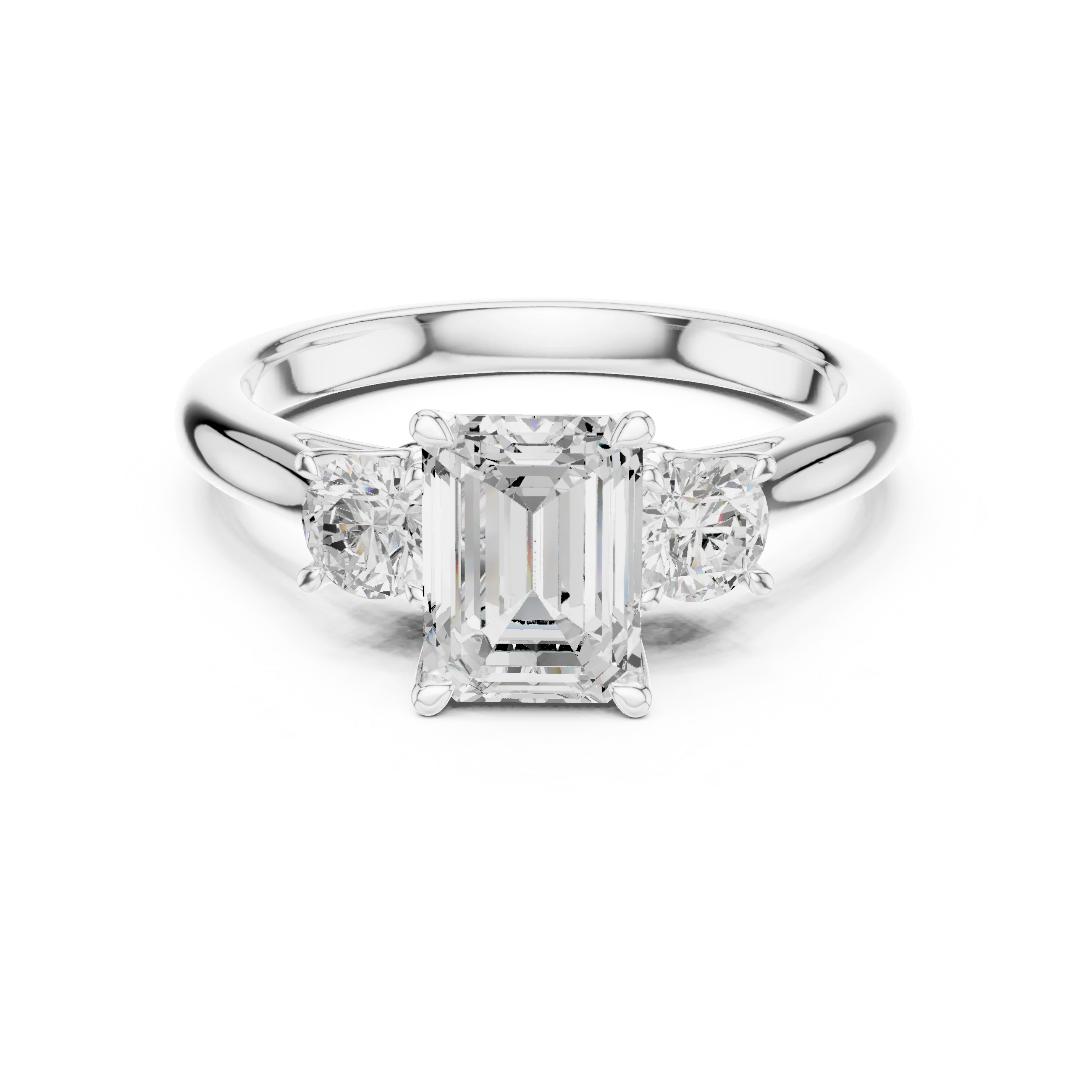 Emerald Diamond Three-Stone Engagement Ring