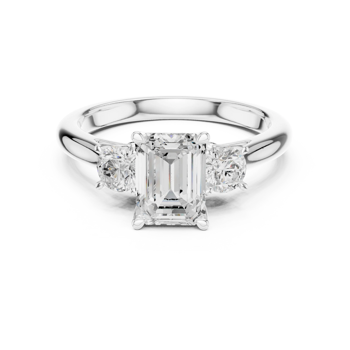 Emerald Diamond Three-Stone Engagement Ring