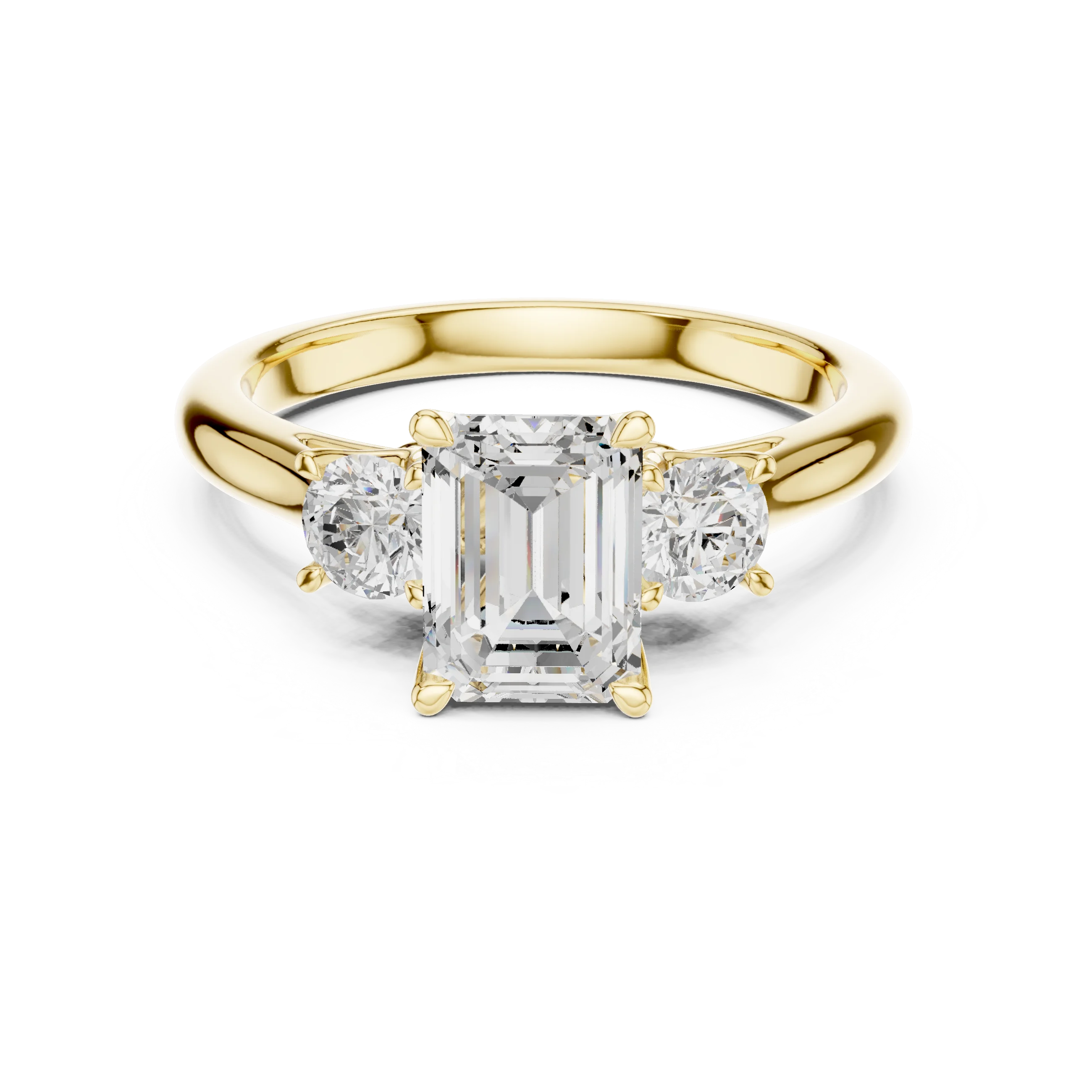 Emerald Diamond Three-Stone Engagement Ring