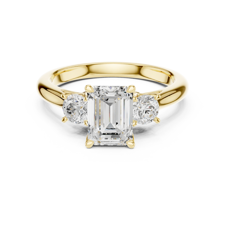 Emerald Diamond Three-Stone Engagement Ring