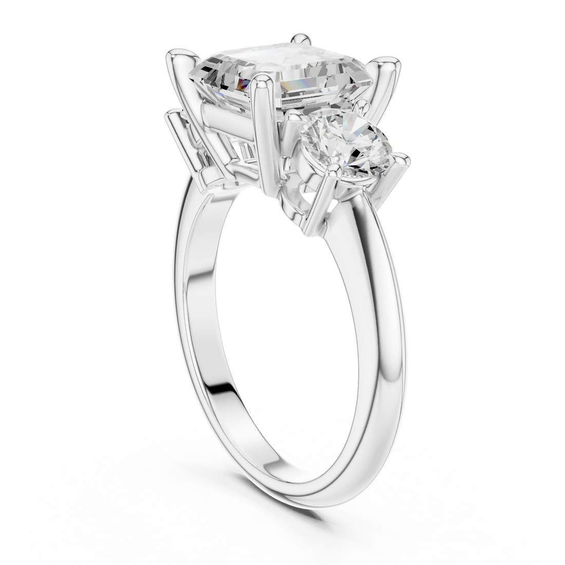Asscher Cut Diamond Three-Stone Engagement Ring